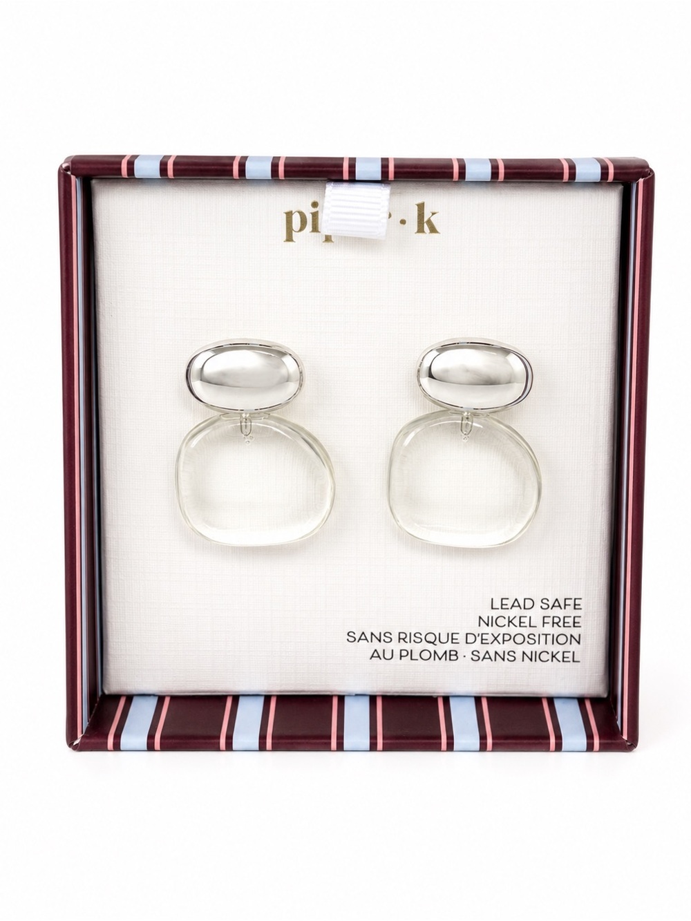 Piper Silver and Clear Modern Double-Drop Earrings